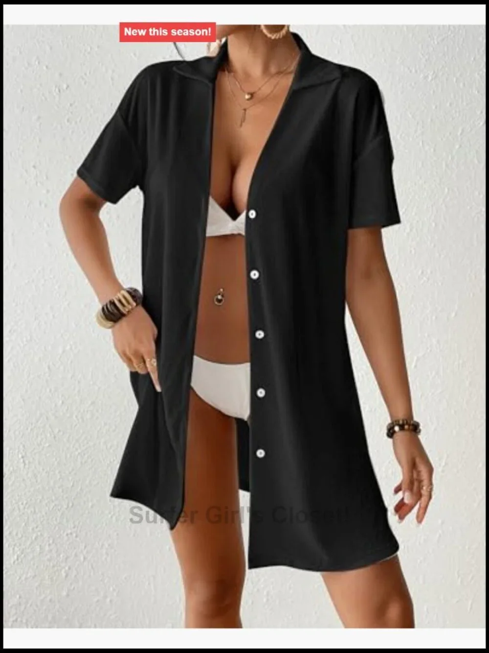 Terry Cloth Swim Cover Up Button Down Short Sleeve Beach Shirt Blouse Vacation